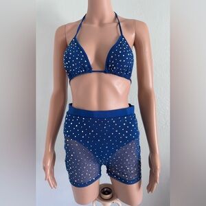 Fashion Nova rhinestone embellished royal blue sunsuit M